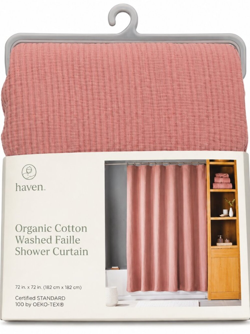 Haven Organic Cotton Washed Faille Shower Curtain 72x72 Cameo Brown NEW